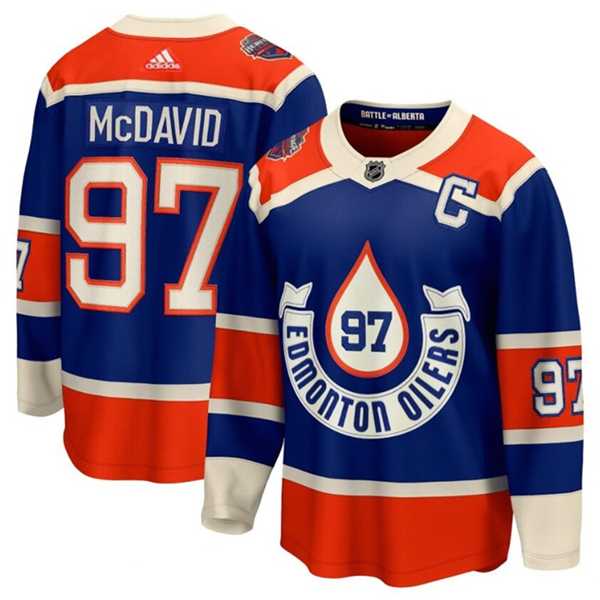 Men's Edmonton Oilers #97 Connor McDavid 2023 Royal With Patch Heritage Classic Primegreen Stitched Jersey Dzhi